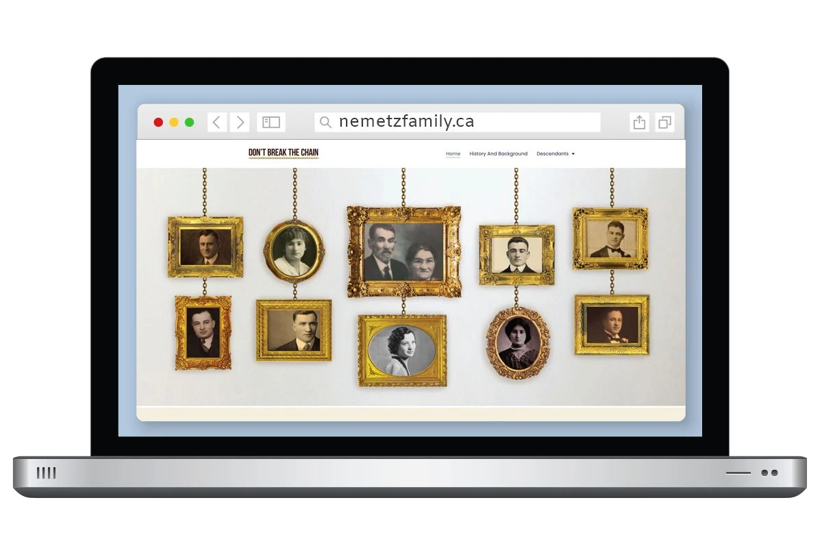 Nemetz Family genealogy website shown on a laptop